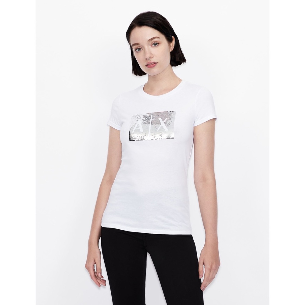ARMANI EXCHANGE SLIM FIT LOGO SEQUIN T-SHIRT - Picture 2 of 9